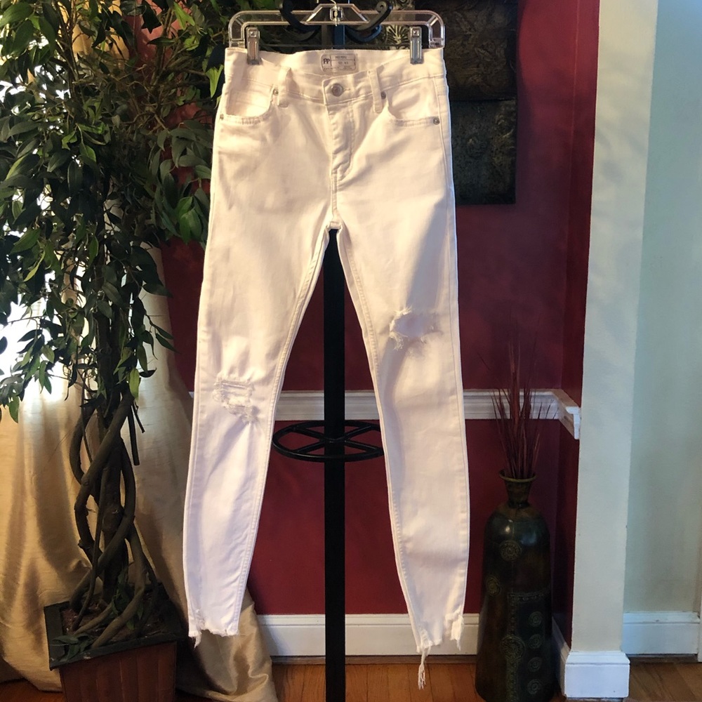 Free People White Distressed Jeans